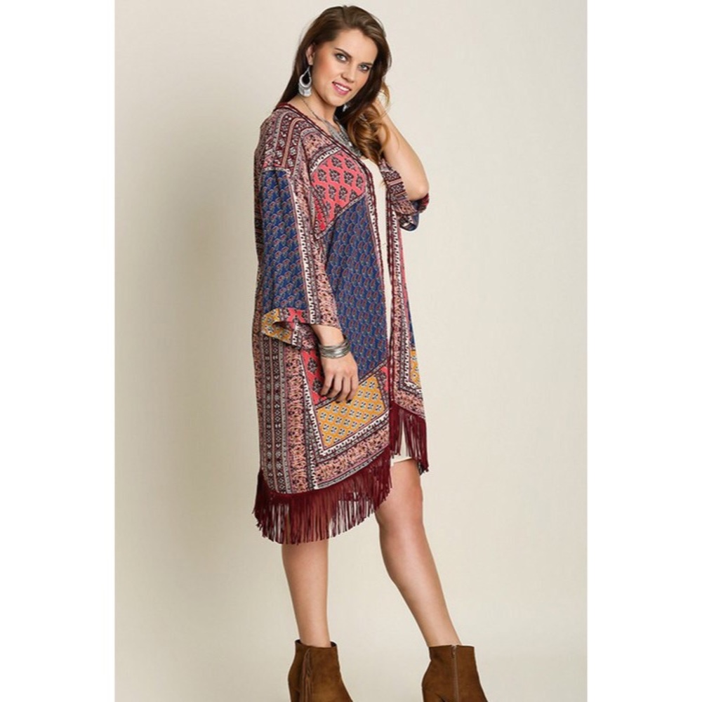 Boho Quilted Print Long Kimono plus size - Picture 3 of 3